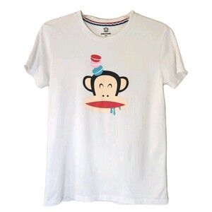 Paul Frank Julius Monkey Macrons Cookies Graphic Unisex Tee White Size Large